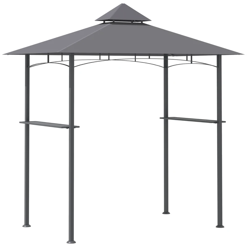 Best 2.5M (8ft) New Double-Tier BBQ Gazebo Grill Canopy Barbecue Tent Shelter Patio Deck Cover - Grey