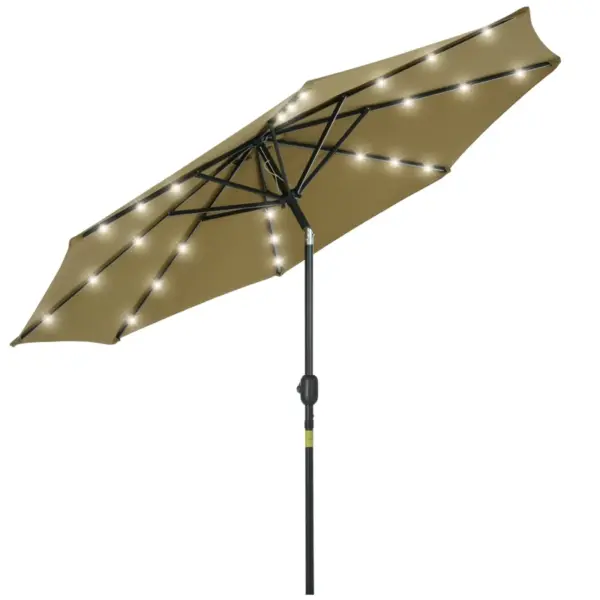 Best 2.7m Patio Garden Umbrella Outdoor Parasol with Tilt Crank and 24 LEDs Lights (Brown)