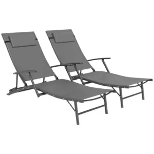Best Set of Two Adjustable Back Sun Loungers - Grey