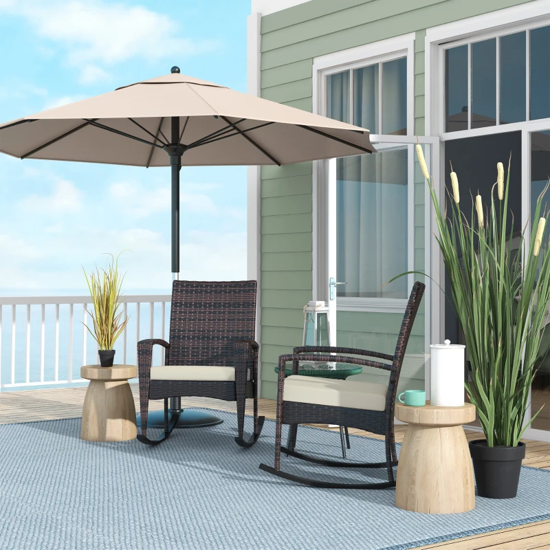 Best Outdoor PE Rattan Rocking Chair Set of 2, Garden Rocking Chair Set with Armrest and Cushion, Brown - Image 2