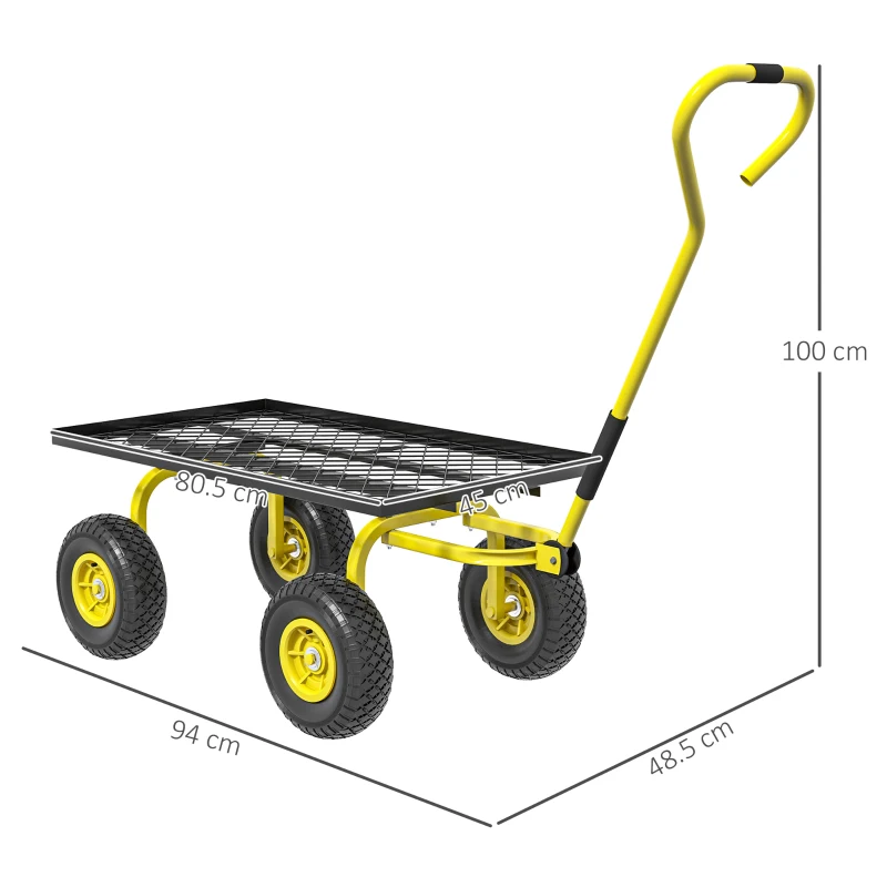 Best Garden Trolley Cart, Heavy Duty Garden Cart with Metal Frame, 10" Pneumatic Wheels, Rotating Handle, 150kg Capacity, for Garden, Farm, Yellow - Image 3