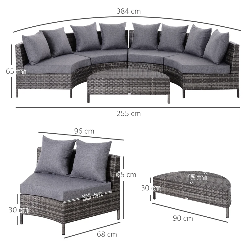 Best 5 Pieces Rattan Garden Furniture Set, 4 Seater Half-Round Garden Sofa Set with Thickened Cushions, Wicker Conservatory Furniture with 4 Chairs, Rattan Coffee Table and Pillows, Grey - Image 3