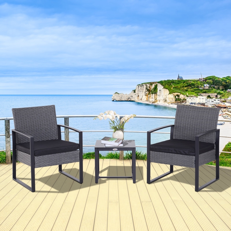 Best 2 Seater Rattan Patio Set W/ Cushions-Grey/Black - Image 10