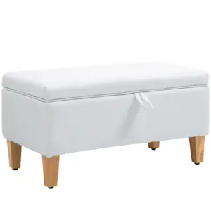 Best Linen Storage Ottoman Padded Footstool with Rubberwood Legs for Storage Box, Bed End, Shoe Bench, Seating, Cream White