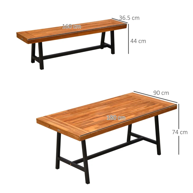 Best Garden 3 Pieces Acacia Wood Picnic Table and 2 Benches Set Dining Trestle Beer Table Patio Outdoor Indoor Furniture - Image 3