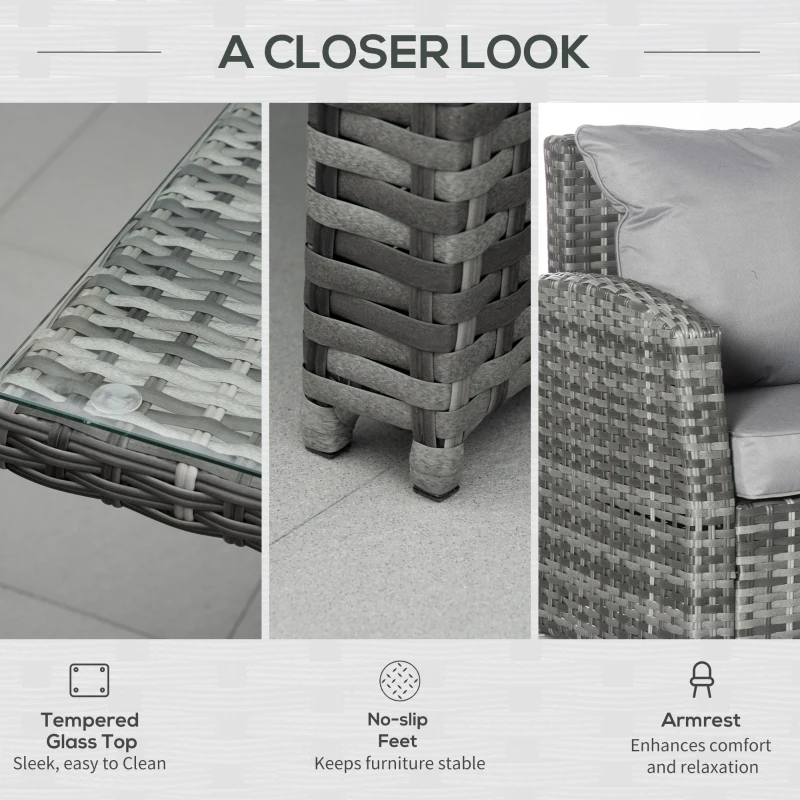 Best 3 PCS PE Rattan Corner Dining Set Outdoor Garden Patio Sofa Table Furniture Set w/ Cushions Grey - Image 6