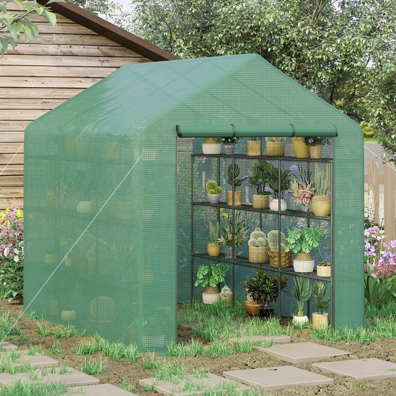 Best Walk-in Greenhouse with 4 Tier 24 Shelves, Portable Grow House with Roll-up Zipped Door, 244 x 180 x 210cm, Green - Image 11
