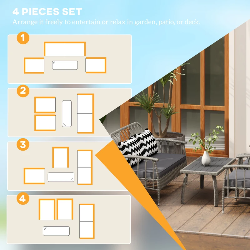 Best Four-Piece Rattan Cut-Out Sofa Set - Grey - Image 4