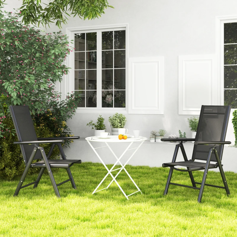 Best Set of 2 Folding Chair, Aluminium Frame Outdoor Camping Chairs with Breathable Mesh Back and Seat, Garden Chair Set with Armrests for Balcony, Black - Image 8