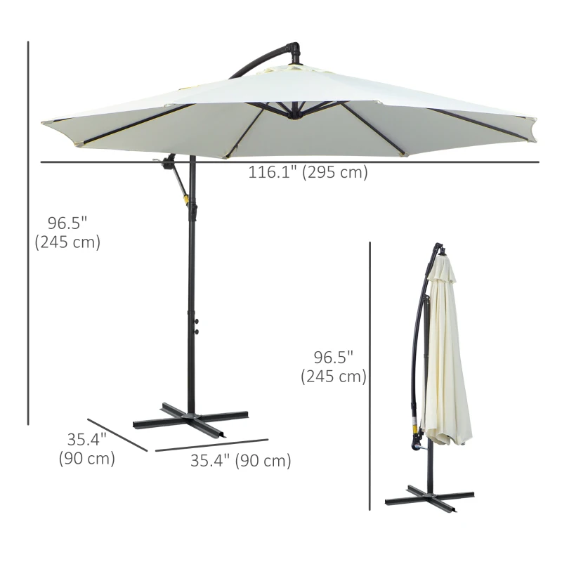 Best 3m Banana Umbrella Parasol, Offset Cantilever Parasol Umbrella with Cross Base, Cream White - Image 3