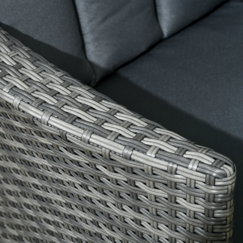 Best Seven-Piece Rattan Dining Table, with Round Glass-Top Table - Mixed Grey - Image 8