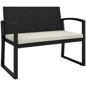 Best Two-Seater Rattan Garden Bench - Beige/Black