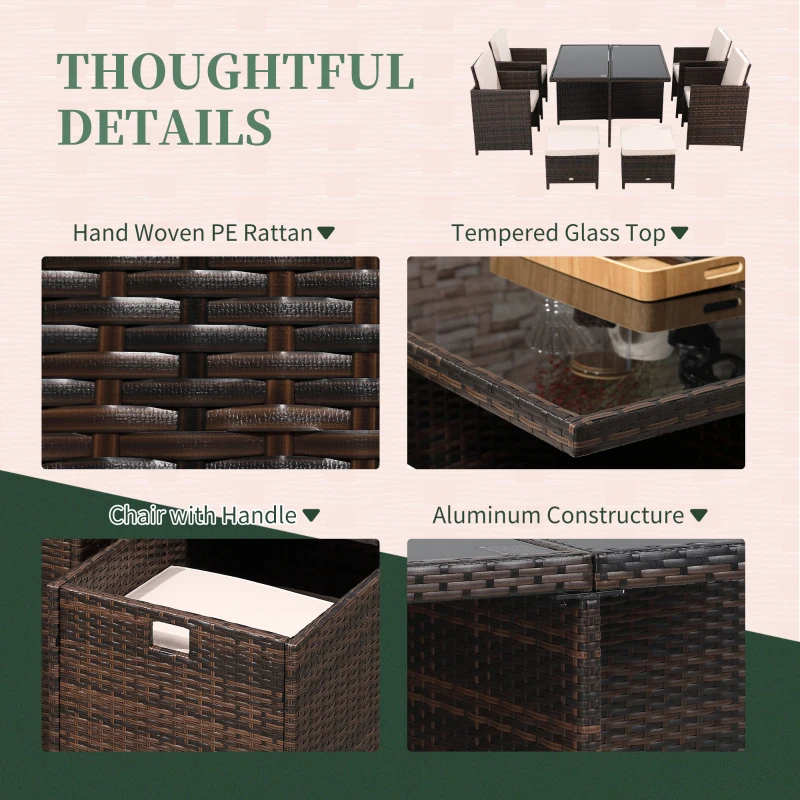 Best 8 Seater Rattan Cube Garden Furniture Set, Rattan Dining Set with Cushions, Outdoor Dining Table and Chairs with 4 Armchairs, 4 Stools, Square Glass Top Table for Patio, Balcony, Brown - Image 5