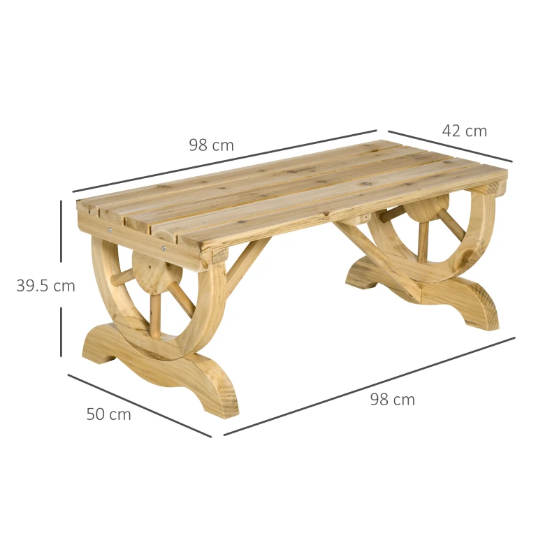 Best 2-Person Garden Bench Rustic Wooden Outdoor Bench with Wheel-Shaped Legs Slatted Seat for Patio Natural Wood Effect - Image 3