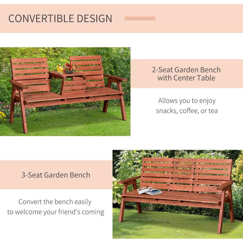 Best Fir Wood Convertible 2 to 3 Seater Outdoor Garden Bench Wood Tone - Image 4