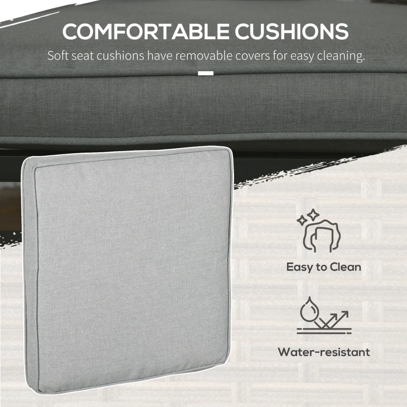 Best 5 Piece PE Rattan Garden Furniture Set, 2 Armchairs,2 Stools, Steel Tabletop with Wicker Shelf, Padded Outdoor Seating, Grey - Image 7