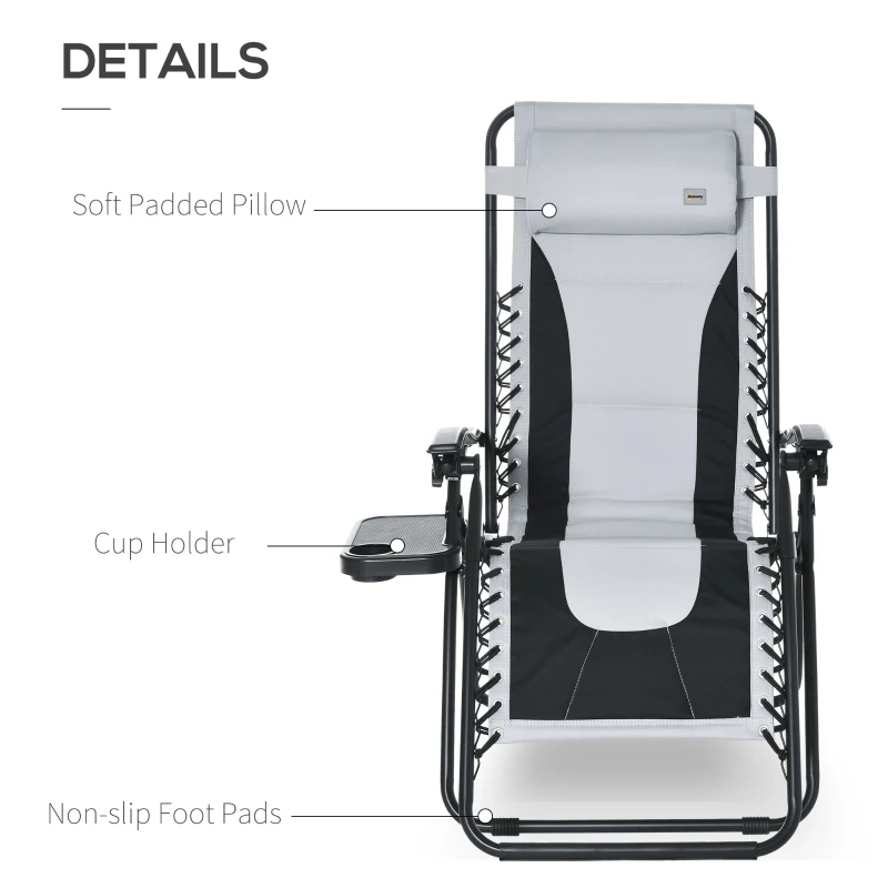Best Zero Gravity Lounger Chair, Folding Reclining Patio Chair with Padded Seat, Cup Holder, Soft Cushion and Headrest for Poolside, Camping, Light Grey - Image 7