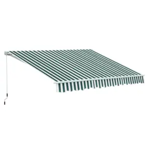 Best Manual Retractable Awning, size (3.5m x2.5m)-Dark Green/White Stripes