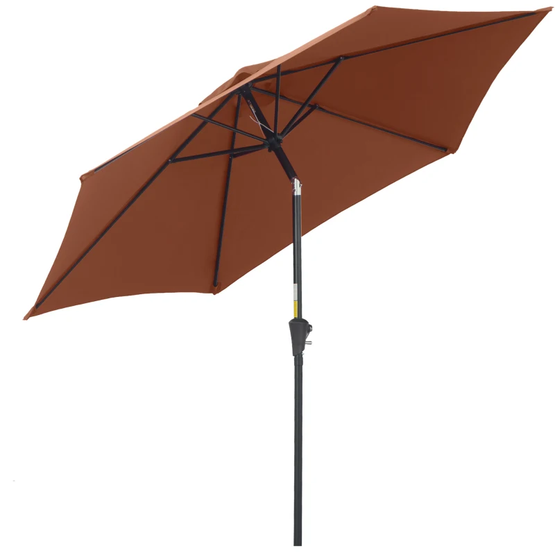 Best 2.6M Garden Parasol Umbrella with Tilt and Crank, Outdoor Sun Parasol Sunshade Shelter with Aluminium Frame, Coffee
