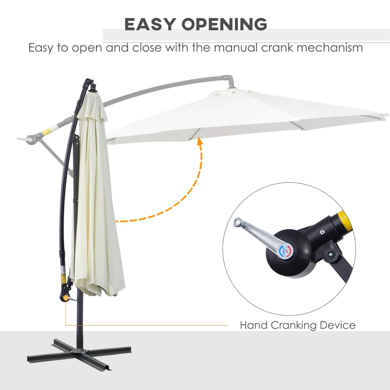 Best 3m Banana Umbrella Parasol, Offset Cantilever Parasol Umbrella with Cross Base, Cream White - Image 4