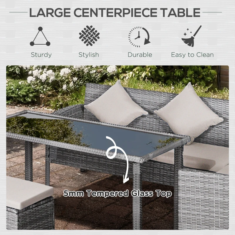 Best 6-Seater Rattan Dining Set Sofa Table Footstool Outdoor w/ Cushion Garden Furniture - Image 7