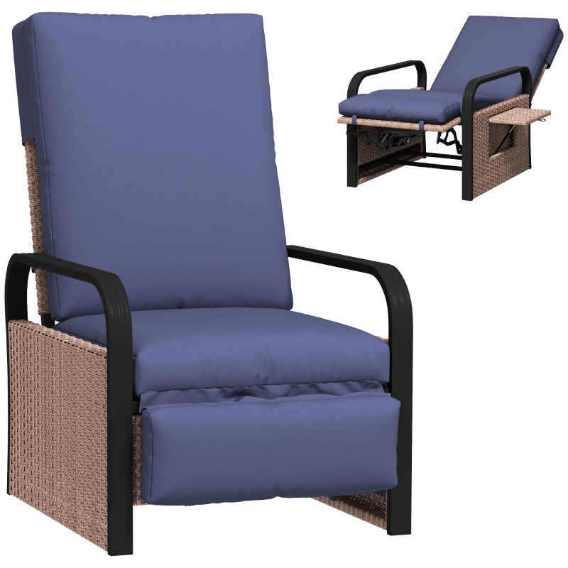 Best 140° Reclining Rattan Armchair - Brown/Blue - Image 10