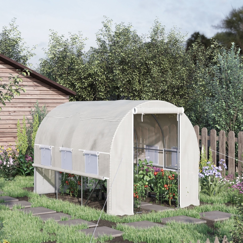 Best Walk-in Polytunnel Greenhouse Green House with Roll-up Sidewalls, UV-resistant PE Cover, 3 x 2 x 2m, White - Image 10