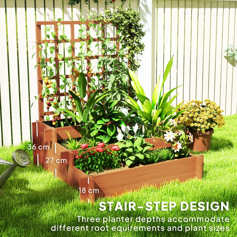 Best 3 Tier Garden Planters with Trellis for Vine Climbing, Wooden Raised Beds, 95x95x110cm, Brown - Image 5