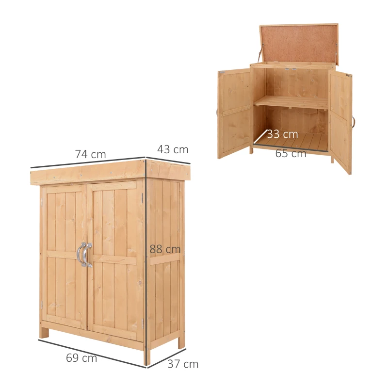 Best Wooden Garden Storage Shed with Hinged Roof and Shelves, Outdoor Storage Cabinet Chest, Double Doors, 74 x 43 x 88cm, Burlywood - Image 3