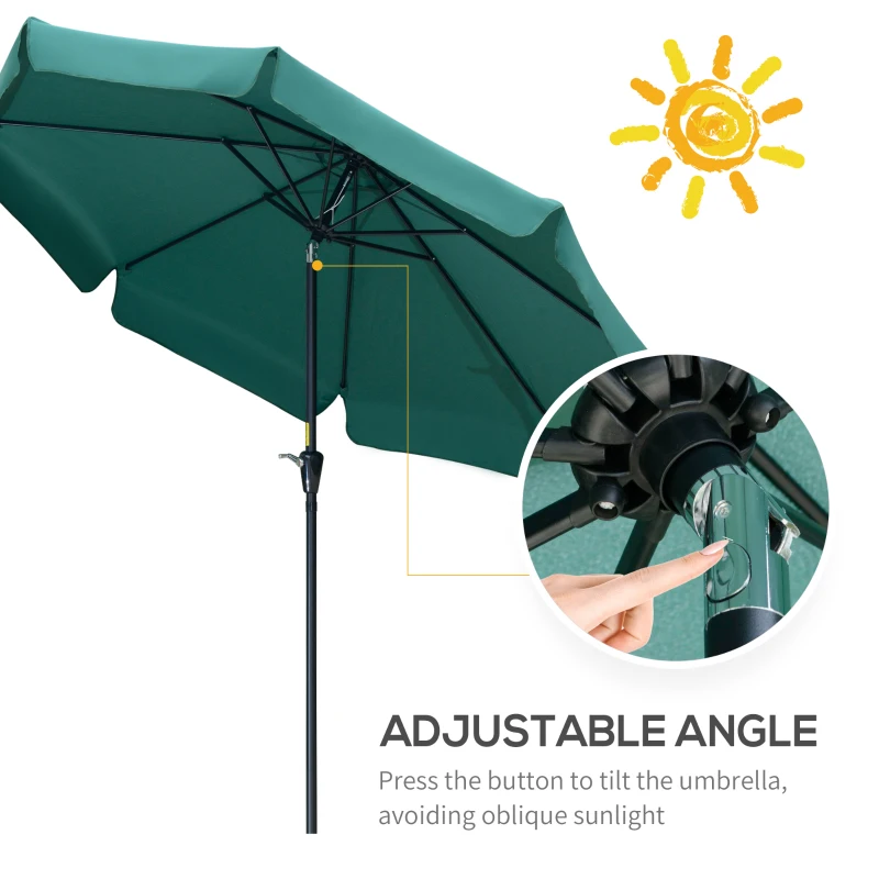 Best 2.7m Patio Parasol Garden Umbrellas Outdoor Sun Shade Table Umbrella with Tilt, Crank, 8 Ribs, Ruffles, Green - Image 4
