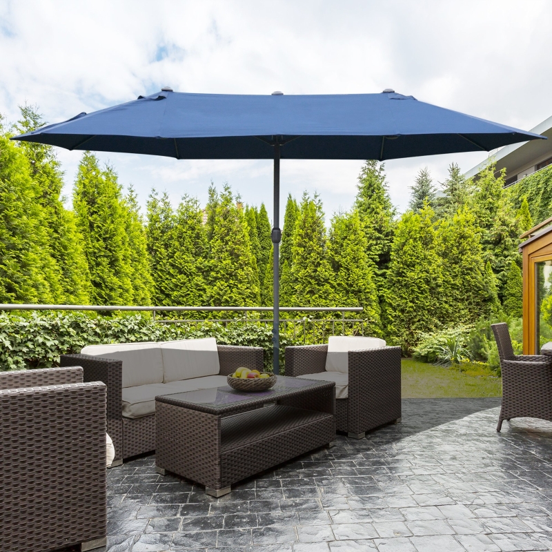 Best 4.6M Sun Umbrella Canopy Double-sided Crank Sun Shade w/ Cross Base Dark Blue - Image 9