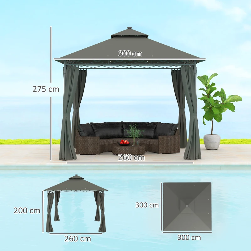 Best 3 x 3 m Solar LED Metal Gazebo - Dark Grey - Image 3