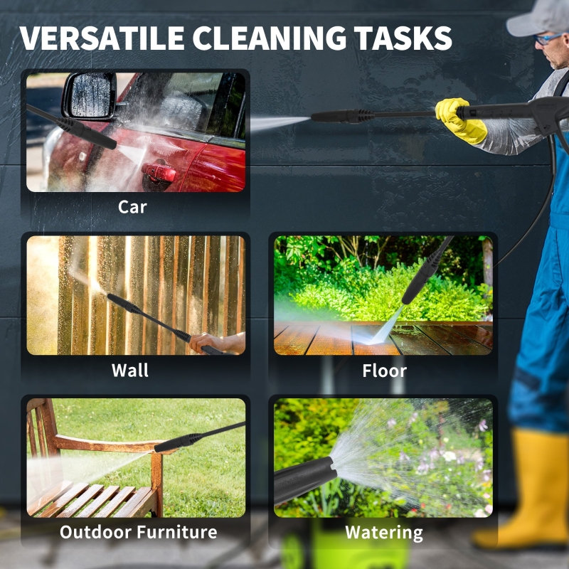 Best 1800W High Pressure Washer, 150 Bar Pressure, 420 L/h Flow, Portable Power Washer Jet Wash Cleaner with Adjustable Nozzle, 6M Hose, Steel Handle for Home Patio Car Driveway, Yellow - Image 9
