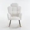 Teddy Fabric Rocking Chair with Tufted Upholstery, Padded Seat, Ergonomic Backrest, Ideal for Bedroom, Hallway, 102L x 70W x 105H cm, White - Image 8