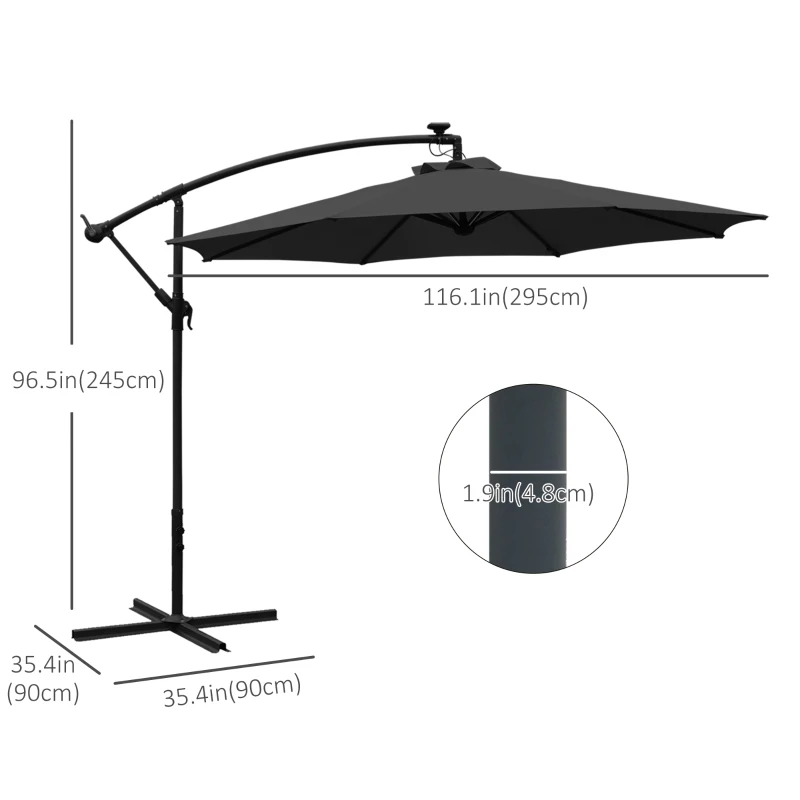 Best 3m LED Patio Banana Umbrella Cantilever Parasol w/ Crank Cross Base Hanging Offset Umbrella Frame Steel Aluminium Garden Table Outdoor Black - Image 3