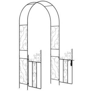 Best Outdoor Garden Arch with Double Gates, Metal Garden Arbor for Climbing Plants, Roses, Vines, Wedding Arch for Outdoor, 125L x 38W x 227H cm, Black