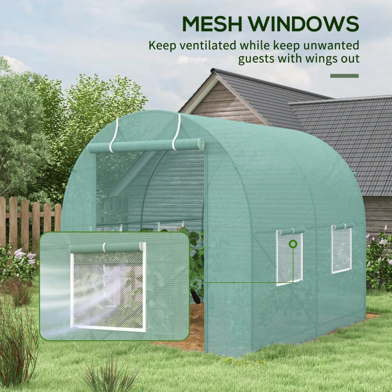 Best 2.45 x 2m Polytunnel Greenhouse, Walk-in Greenhouse with Large Roll-Up Door & Windows, Plastic Cover, Steel Frame, Easy Access & Ventilation, Green - Image 6