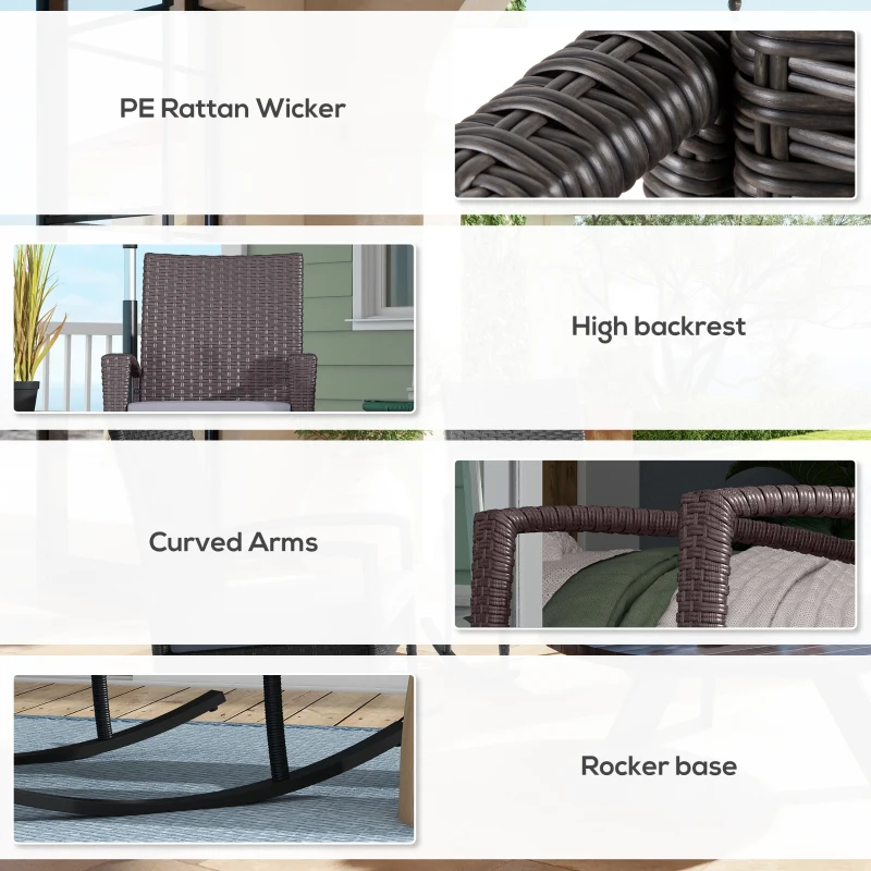 Best Outdoor PE Rattan Rocking Chair Set of 2, Garden Rocking Chair Set with Armrest and Cushion, Grey - Image 6