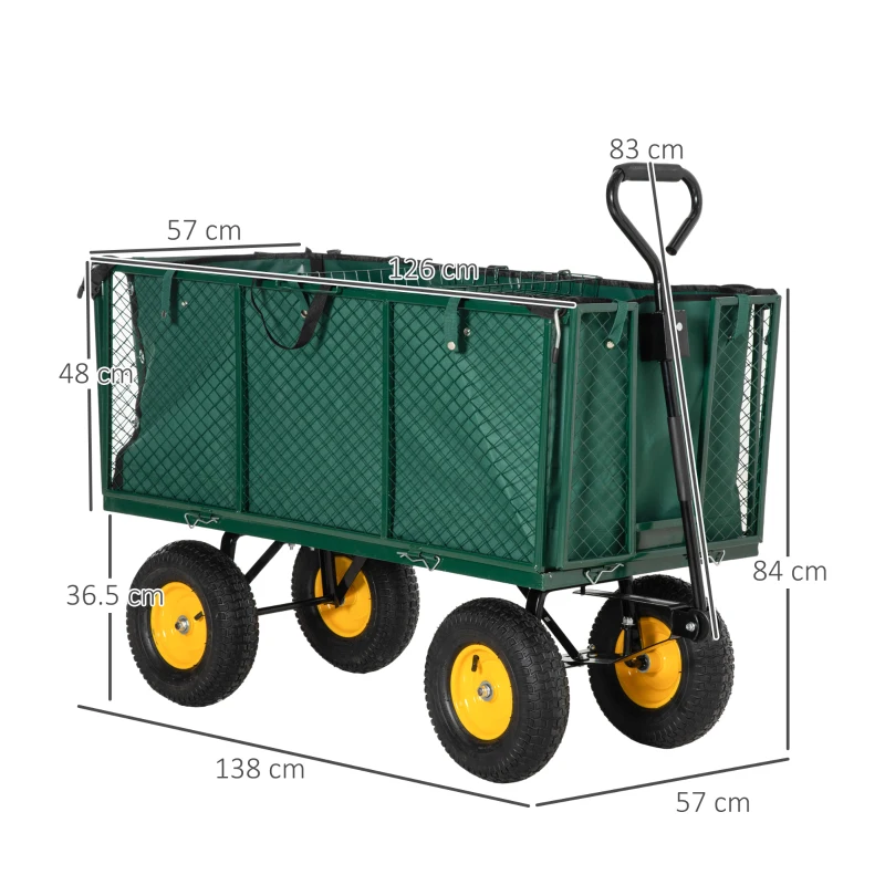 Best Large 4 Wheel Heavy Duty Garden Cart Truck Trolley Wheelbarrow with Handle and Metal Frame - Green - Image 3
