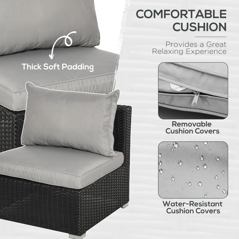 Best 8 Pieces PE Rattan Sofa Set with Cushions, Garden Corner Sofa with 4 Seater Sofa, 2 Footstools and 2 Coffee Table Set, Space-saving Design, No Assembly Required, Black - Image 7