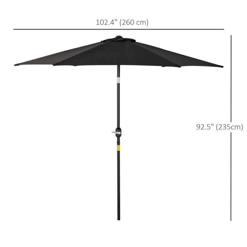 Best 2.6M Garden Parasol Umbrella with Tilt and Crank, Outdoor Sun Parasol Sunshade Shelter with Aluminium Frame, Black - Image 3