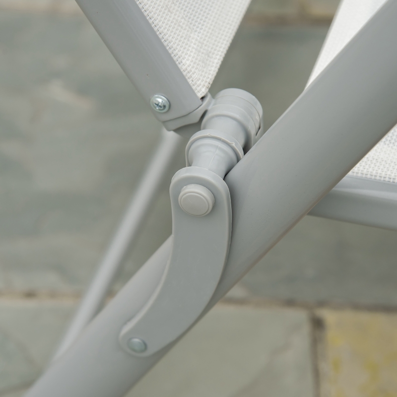 Best Sun Lounger Steel Frame Outdoor Folding Chaise Texteline Lounge Chair Recliner with Headrest & 7 Levels Adjustable Backrest, Cream White - Image 9