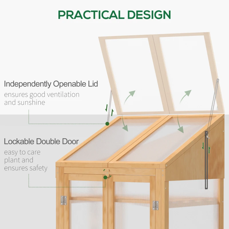 Best Wooden Cold Frame Polycarbonate Greenhouse with Openable Top Cover and Double Door, Grow House for Flower, Vegetable and Plants, 70 x 50 x 120cm, Grey - Image 6