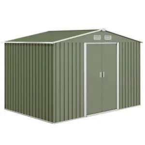 Best 9 x 6ft Metal Garden Shed, Outdoor Storage Tool House with Ventilation Slots, Foundation Kit and Lockable Double Doors, Light Green