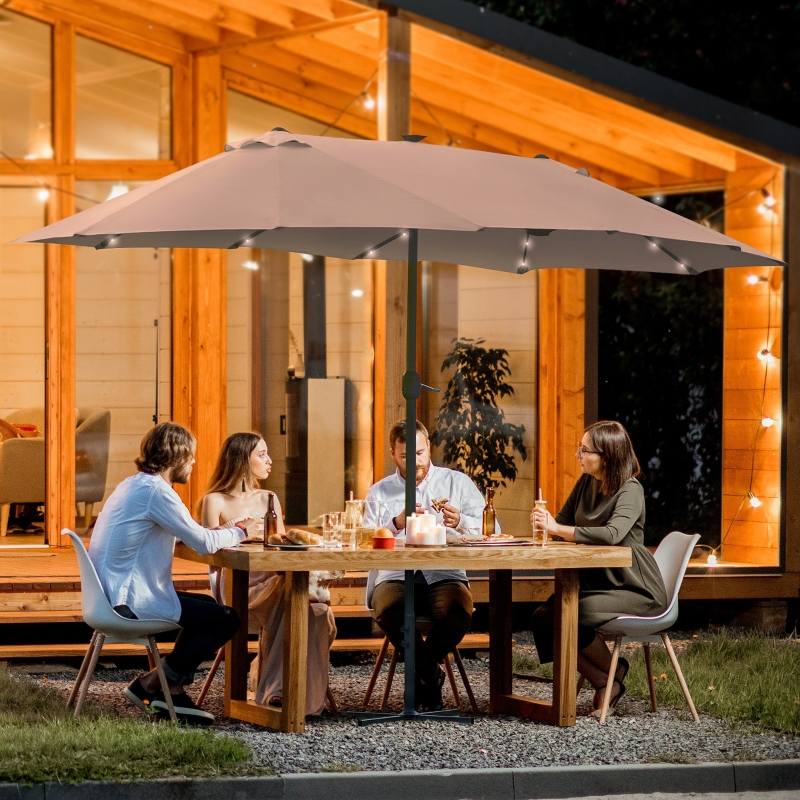 Best Garden Parasol 4.4m Double-Sided Sun Umbrella Patio Parasol LED Solar Lights Khaki - Image 10