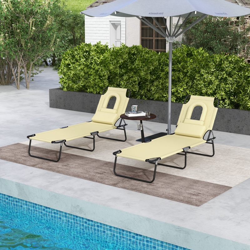 Best Outdoor Folding Sun Lounger Set of 2 with Face Hole, 4 Level Adjustable Backrest Reclining Garden Lounger, Garden Recliner Sunbed with 600 D Oxford Cloth Seat and Pillow for Beach, Beige - Image 10