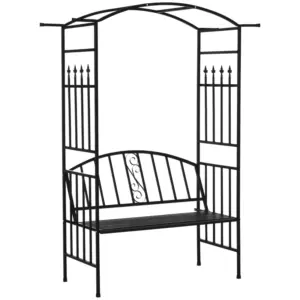 Best Steel Frame Outdoor Garden Arch w/ 2-Seater Bench Black