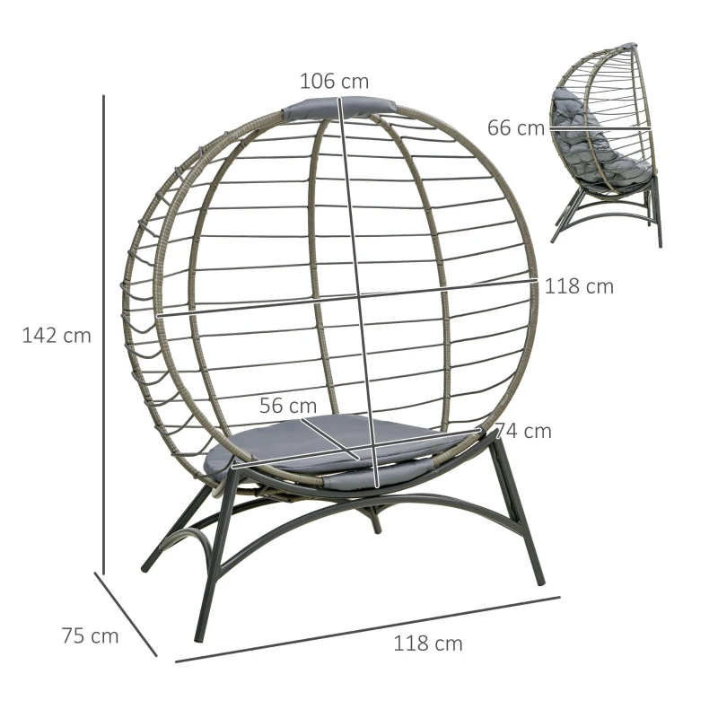 Best Folding Rattan Egg Chair, Freestanding Basket Chair with Cushion, Bottle Holder Bag for Outdoor or Indoor, Grey - Image 3