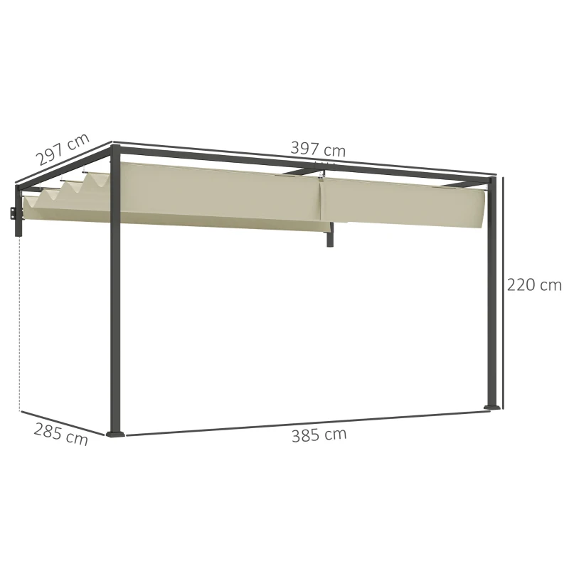Best 3 x 4m Steel Pergola, with Retractable Canopy - Khaki - Image 3