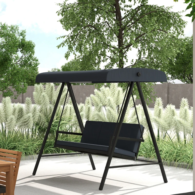 Best Three-Seat Garden Swing Chair, with Adjustable Canopy - Dark Grey - Image 2